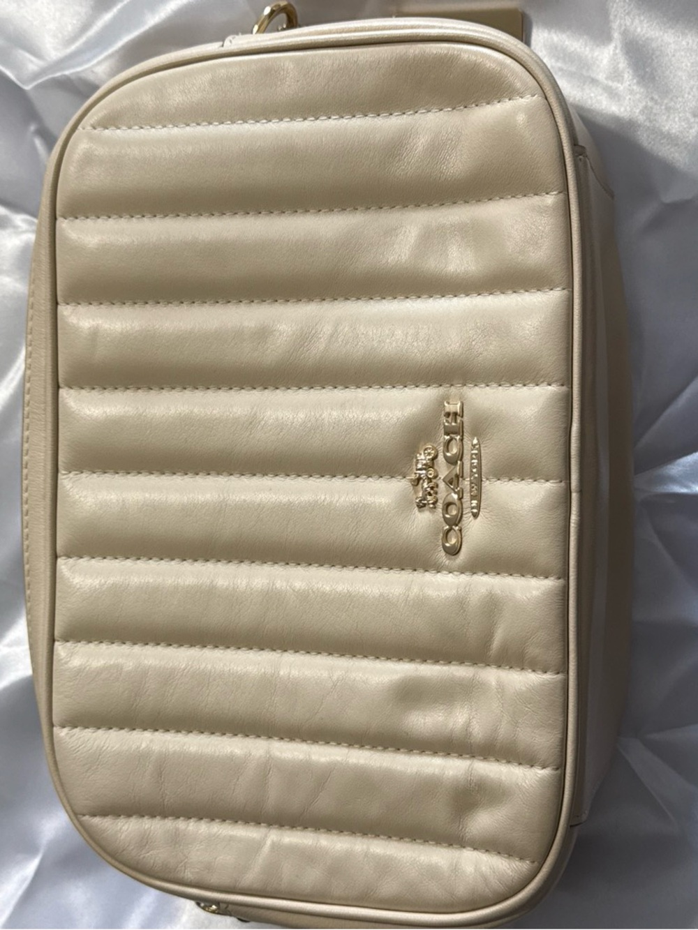 Coach Cream Quilted Leather Crossbody with Gold Logo
